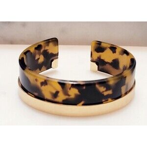 Faux Tortoise Small Bracelet Gold Tone Plated Edge Apprix 5.75 In C 1in Opening
